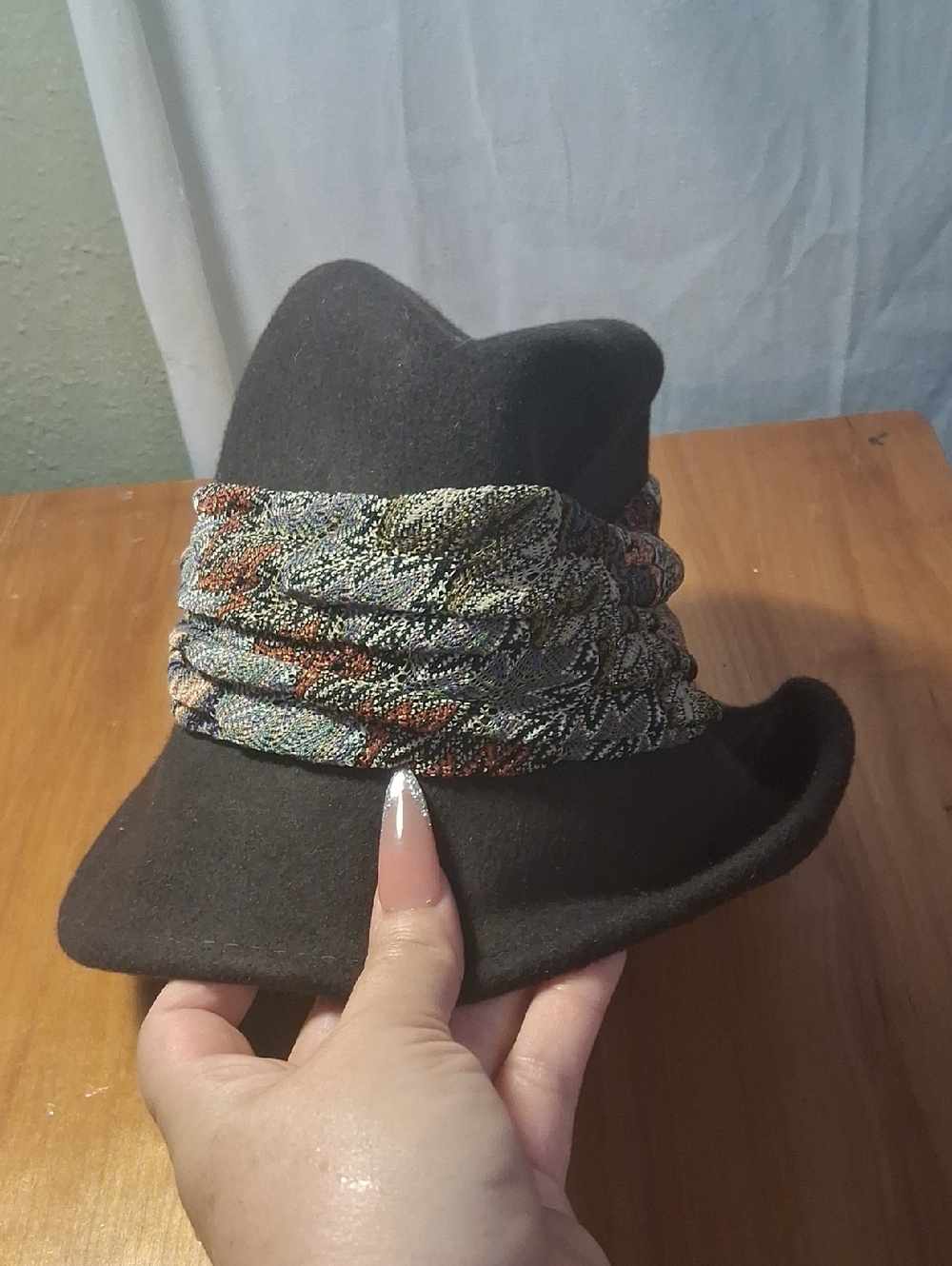 Scala Wool Black  Fedora with Multicolor Woven Band - Picture 3 of 8
